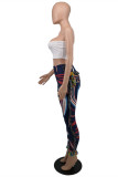 Colour Sexy Casual Print Tassel Backless Spaghetti Strap Sleeveless Two Pieces
