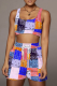 Blue Yellow Sexy Print Patchwork Square Collar Sleeveless Two Pieces