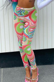 Multicolor Sexy Print Patchwork Skinny High Waist Pencil Full Print Bottoms
