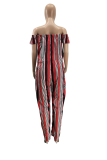 Red Casual Striped Split Joint Off the Shoulder Plus Size Jumpsuits