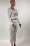 White Casual Print Patchwork O Neck Long Sleeve Two Pieces