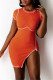Orange Sexy Casual Print Slit O Neck Short Sleeve Dress