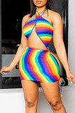 Green Sexy Print Patchwork Frenulum Swimwears