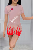 Pink Casual Print Letter O Neck Pencil Skirt Dresses