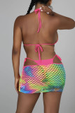 Green Fashion Sexy Print Bandage Hollowed Out See-through Backless Swimwears