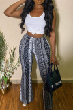 Purple Casual Print Patchwork Boot Cut Mid Waist Speaker Full Print Bottoms