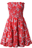 Red Fashion Street Print Patchwork Strapless A Line Dresses