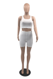 White Casual Solid Patchwork Square Collar Sleeveless Two Pieces