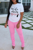 White Casual Print Patchwork O Neck T-Shirts