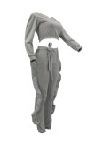 Grey Fashion Casual Solid Patchwork O Neck Long Sleeve Two Pieces
