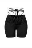 Black Casual Sportswear Solid Bandage Skinny Mid Waist Shorts