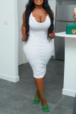White Casual Solid Split Joint U Neck Pencil Skirt Plus Size Dresses