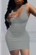 Grey Casual Solid Patchwork U Neck Pencil Skirt Dresses