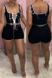 Black Sexy Casual Solid Bandage Hollowed Out U Neck Sleeveless Two Pieces