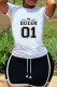 White Casual Print Patchwork O Neck Short Sleeve Two Pieces
