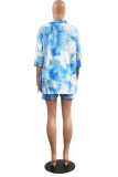 Pink Casual Patchwork Tie-dye Turndown Collar Short Sleeve Two Pieces