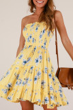 Red Fashion Street Print Patchwork Strapless A Line Dresses
