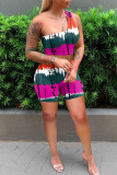 Red Fashion Casual Print Backless One Shoulder Sleeveless Two Pieces