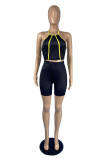 Yellow Sexy Casual Patchwork Vests O Neck Sleeveless Two Pieces