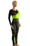 Orange Sexy Patchwork Hollowed Out Mesh O Neck Long Sleeve Two Pieces