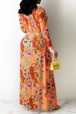 Rose Red Sexy Print Hollowed Out Halter Long Sleeve Three Pieces