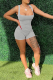 Grey Sexy Solid Hollowed Out Square Collar Skinny Rompers