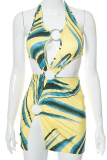Colour Sexy Print Hollowed Out V Neck Pencil Skirt Dresses