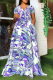 Purple Casual Print Patchwork V Neck Cake Skirt Dresses