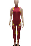 Blue Sexy Solid Hollowed Out Patchwork Mesh Half A Turtleneck Skinny Jumpsuits