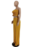 Yellow Sexy Solid Patchwork Strapless Sleeveless Two Pieces