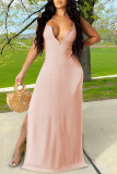 Yellow Sexy Casual Solid Slit V Neck Vest Dress