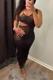 Purple Sexy Solid Mesh Spaghetti Strap Pencil Skirt Dresses
