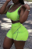 Green Casual Sportswear Solid Backless U Neck Sleeveless Two Pieces
