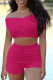 Rose Red Casual Solid Patchwork Off the Shoulder Short Sleeve Two Pieces