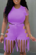 Purple Casual Solid Hollowed Out O Neck Short Sleeve Two Pieces