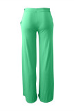 Green Fashion Casual Solid Pocket Regular High Waist Conventional Solid Color Bottoms