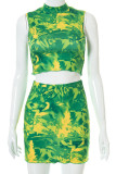Red Casual Print Patchwork O Neck Sleeveless Two Pieces