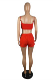 Red Sexy Casual Solid Backless Spaghetti Strap Sleeveless Two Pieces