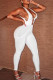 White Fashion Sexy Solid Hollowed Out Backless V Neck Skinny Jumpsuits