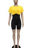 Pink Casual Solid Patchwork O Neck Short Sleeve Two Pieces