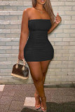 Pink Sexy Solid Backless Fold Strapless Sleeveless Dress