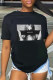 Black Fashion Casual Print Basic O Neck T-Shirts