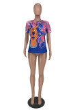 Blue Purple Fashion Casual Print Patchwork O Neck T-Shirts