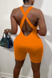 Yellow Casual Solid Patchwork U Neck Skinny Rompers