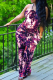 Burgundy Sexy Print Patchwork Halter Straight Jumpsuits