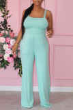 Light Blue Sexy Casual Solid Backless Spaghetti Strap Regular Jumpsuits