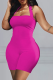 Rose Red Sexy Solid Patchwork Cold Shoulder Skinny Rompers