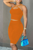 Red Sexy Casual Solid Backless Halter Sleeveless Two Pieces