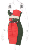 Red Sexy Color Block Hollowed Out Strapless Pencil Skirt Dresses