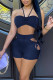 Tibetan Blue Casual Solid Hollowed Out Patchwork Frenulum Strapless Sleeveless Two Pieces